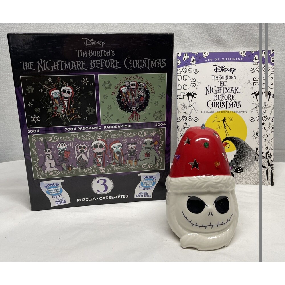Disney Nightmare Before Christmas 3 Puzzle Set Adult Coloring Book Candle Holder